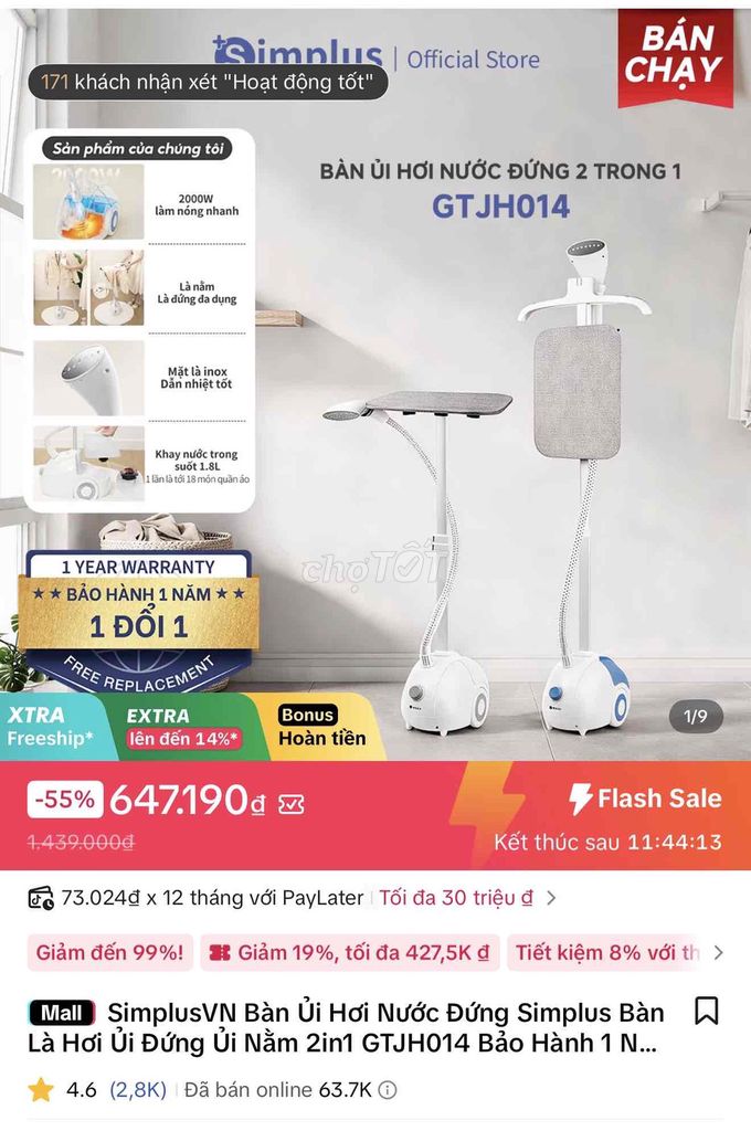 Bàn ủi hơi nước Simplus GTJH014 Trắng. Mua bán Nội thất, đồ gia dụng khác tại Thành phố Bà Rịa Bà Rịa - Vũng Tàu được đăng bởi Tuyết BRV_QL hình 1