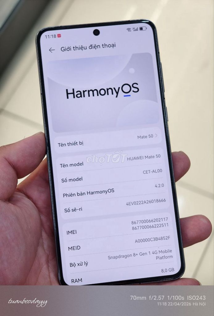 Huawei Mate 50 256GB. Mua bán Điện thoại tại Quận Cầu Giấy Hà Nội được đăng bởi Lê Minh hình 1