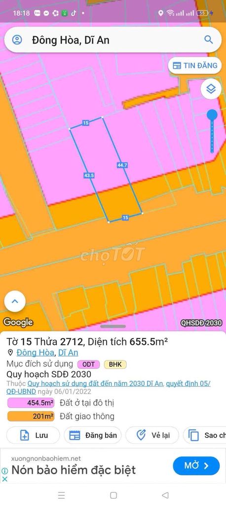 Bán Mặt Tiền QL 1K ! Sát Siêu Thị Go Dĩ An 655,5m2 ! giá 40tr/1m2