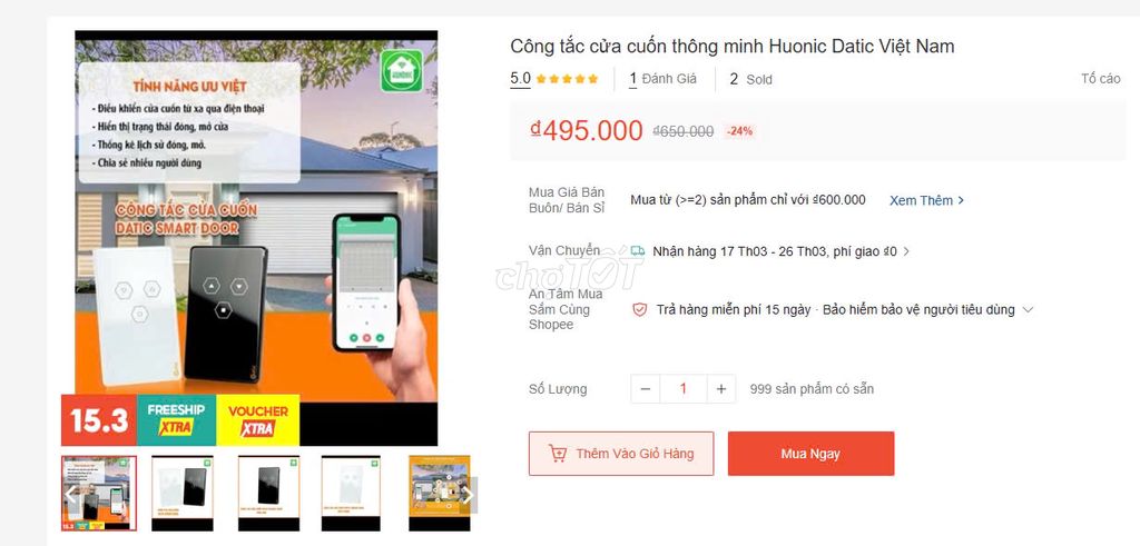 Công tắc cửa cuốn thông minh Huonic Datic WIFI