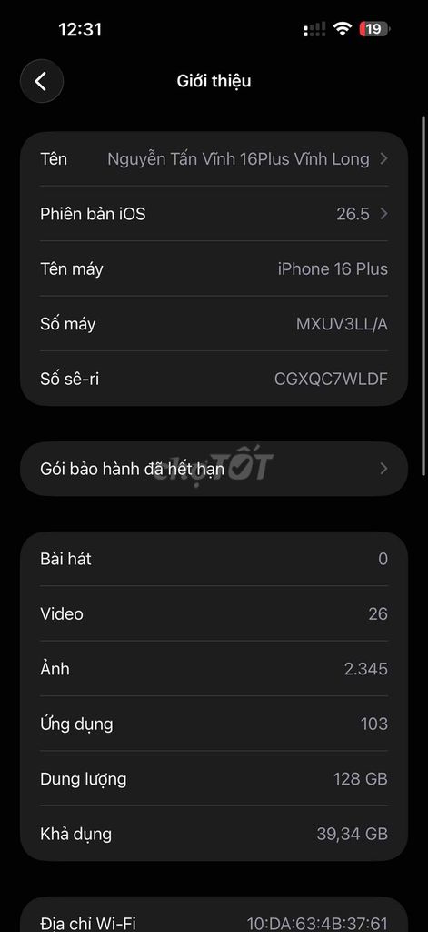 Apple iPhone 16 Plus 128GB Đã qua sử dụng. Mua bán Điện thoại tại Quận Cái Răng Cần Thơ được đăng bởi Tấn Vinh  hình 1