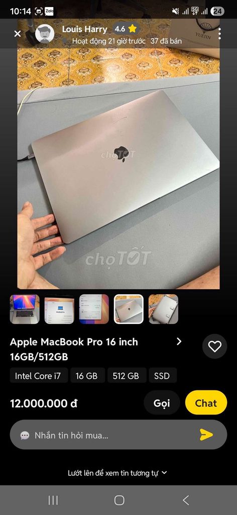Apple MacBook Pro 16 inch i7 16GB/1TB. Mua bán Laptop tại Quận 7 Tp Hồ Chí Minh được đăng bởi PHẠM THANH HOÀ hình 1
