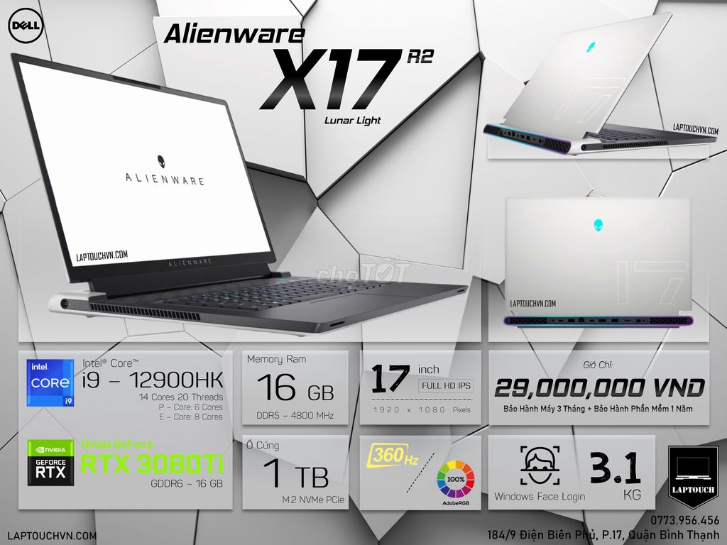 Dell Alienware X17 R2 - Lunar Light [ RTX 3080Ti ]. Mua bán Laptop tại Quận Bình Thạnh Tp Hồ Chí Minh được đăng bởi Cửa Hàng Máy Tính Laptouch VN hình 1