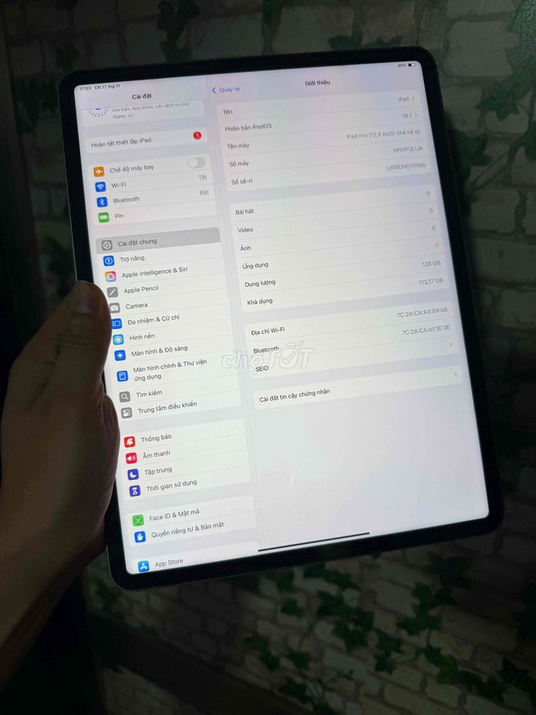 ipad pro M2 128g wifi pin 97% máy 99%