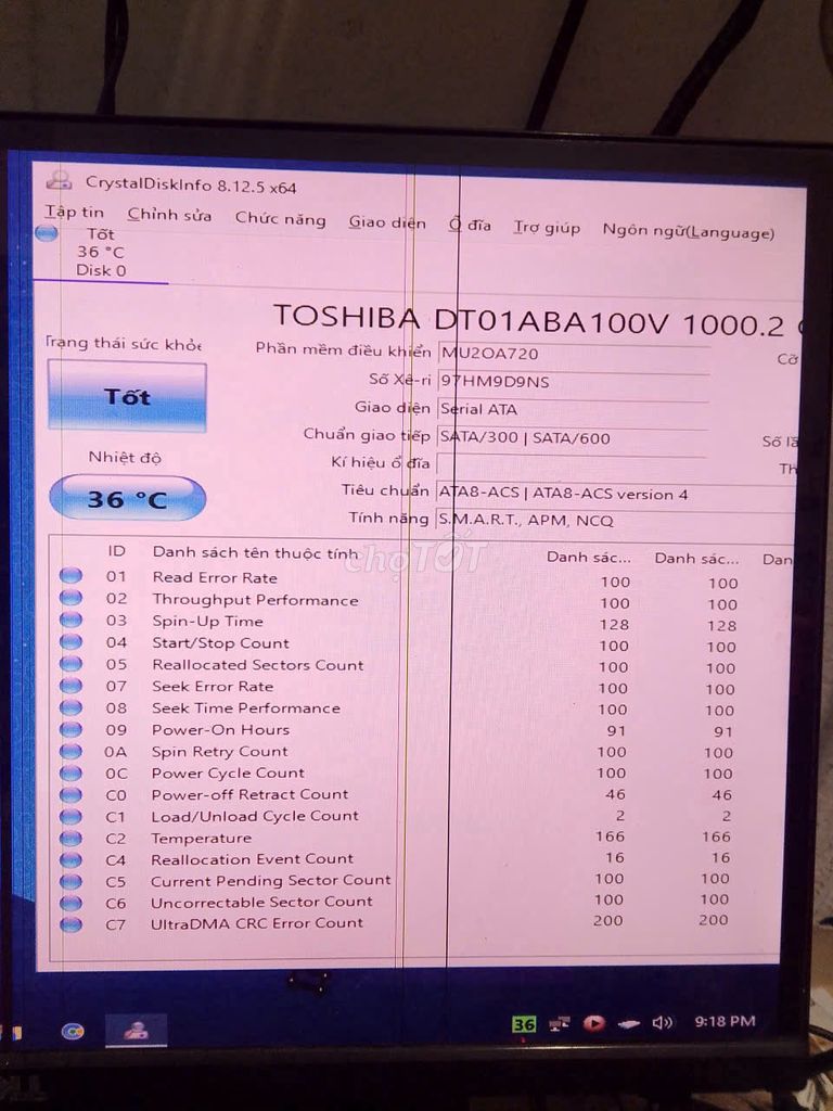 💔Ổ Toshiba 1000gb ( 1T ) sức khoẻ 99% tặng đầu thu. Mua bán Linh kiện (RAM, Card...) tại Quận Sơn Trà Đà Nẵng được đăng bởi vo tâm nhi hình 1