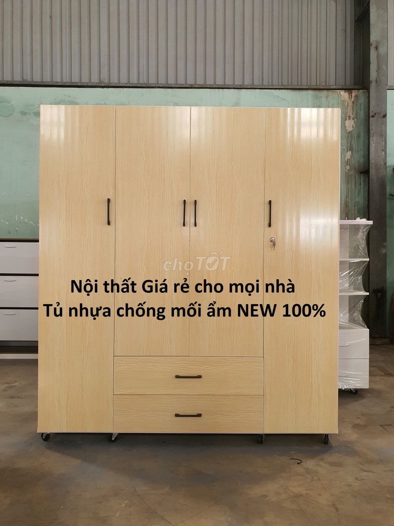 Tủ nhựa Đài Loan 4 cánh màu gỗ siêu xinh giá xưởng