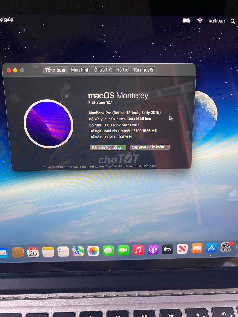 Apple MacBook Pro 2015 i5 8GB/512GB. Mua bán Laptop tại Thành phố Thủ Dầu Một Bình Dương được đăng bởi Ông Lão  hình 1