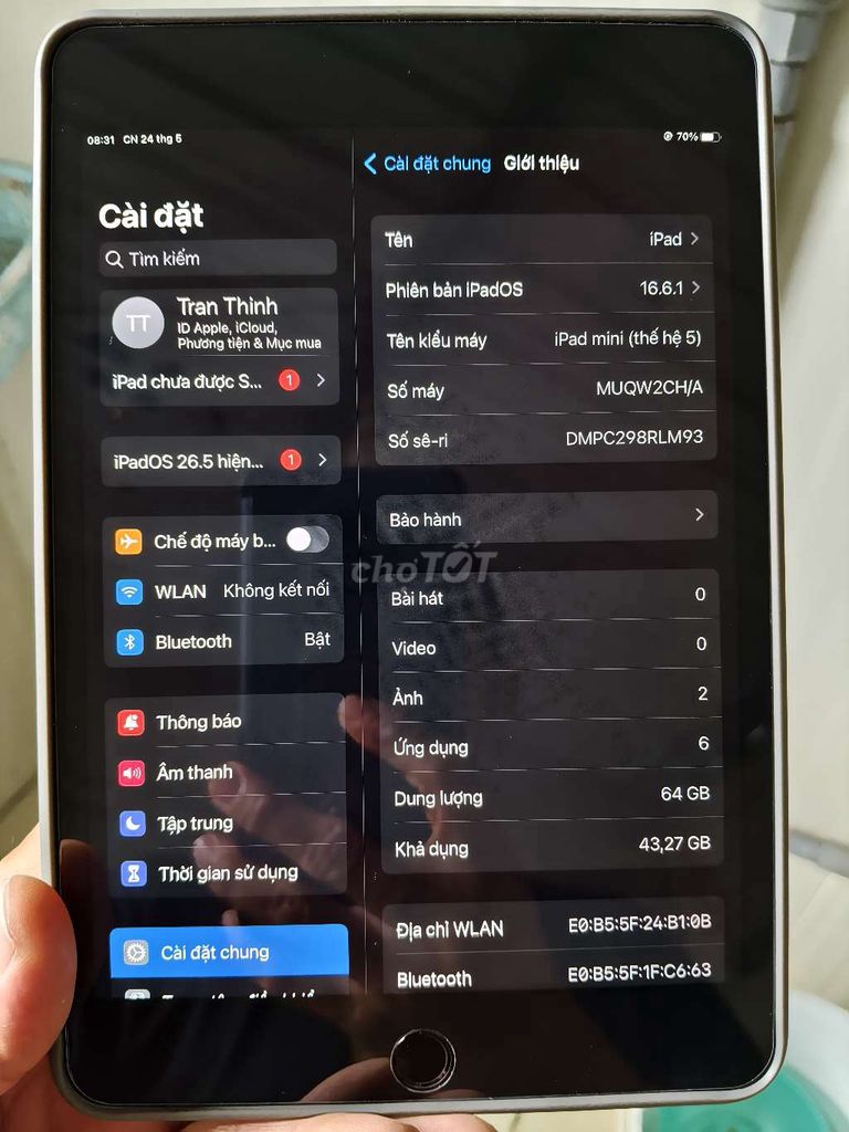 Apple iPad mini 5 64GB Xám 98%. Mua bán Máy tính bảng tại Huyện Bình Chánh Tp Hồ Chí Minh được đăng bởi Tân Hậu hình 1