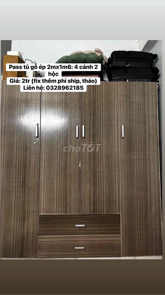 Tủ quần áo Gỗ ép Nâu 2m x 1m6 4 cánh. Mua bán Tủ, kệ gia đình tại Thành phố Thủ Đức Tp Hồ Chí Minh được đăng bởi Mai Thị Hạnh hình 1