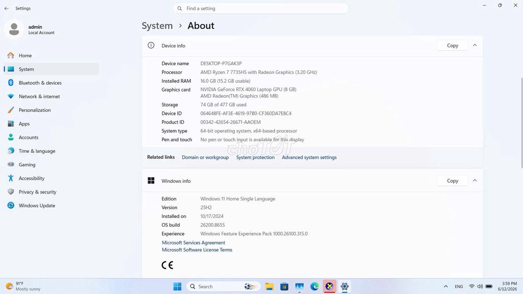 ASUS TUF Gaming A15 Ryzen 7 RTX 4060 16GB/512GB. Mua bán Laptop tại Quận Bình Thạnh Tp Hồ Chí Minh được đăng bởi NguyễnMinhThuận hình 1