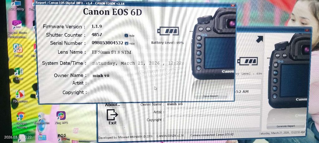 Máy ảnh Canon EOS 6D. Mua bán Máy ảnh, Máy quay tại Huyện Đức Linh Bình Thuận được đăng bởi Tay GA Minh Võ hình 1