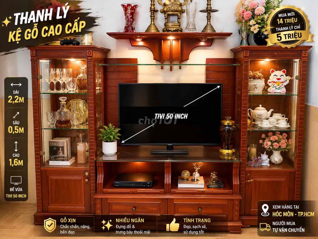 Kệ tủ tivi Gỗ Nâu 2,2m 50 inch Đã sử dụng. Mua bán Tủ, kệ gia đình tại Huyện Hóc Môn Tp Hồ Chí Minh được đăng bởi Quang Đại hình 1