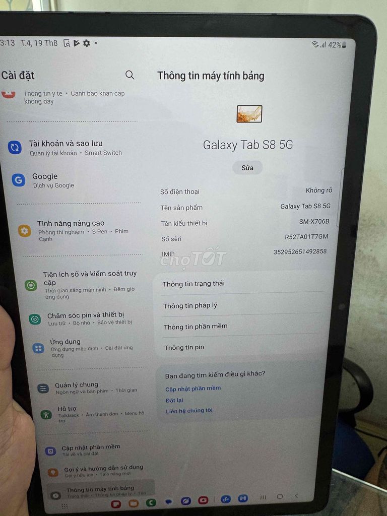 Samsung Galaxy Tab S8 5G Xám chính hãng. Mua bán Máy tính bảng tại Quận Đống Đa Hà Nội được đăng bởi Lê Khuyến hình 1