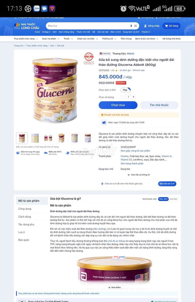 Sữa bột Abbott Glucerna 800g. Mua bán Đồ ăn, thực phẩm và các loại khác tại Quận 4 Tp Hồ Chí Minh được đăng bởi Nguyễn Hùng hình 1