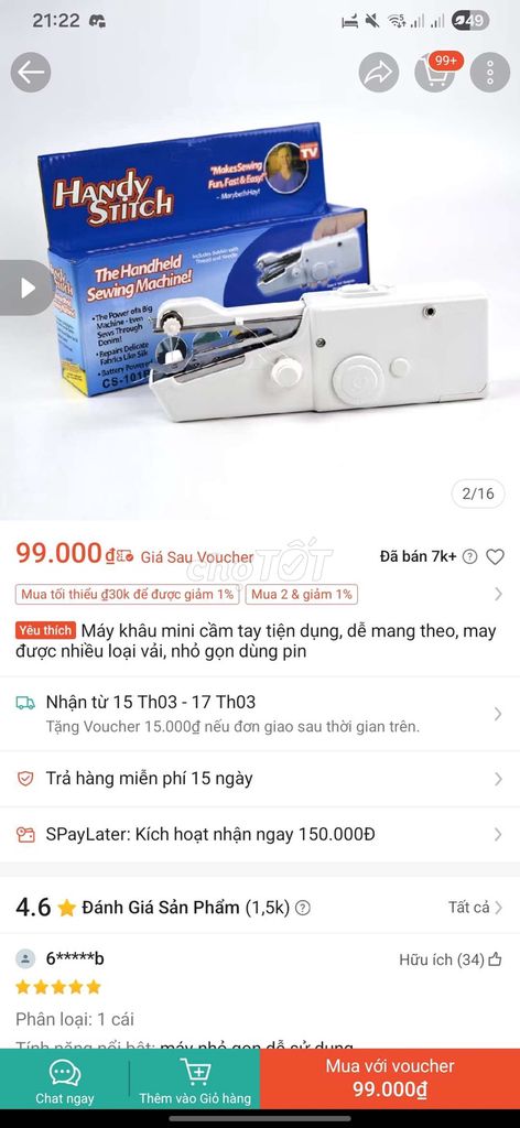 Máy may mini Handy Stitch Trắng. Mua bán Đồ chuyên dụng, Giống nuôi trồng tại Huyện Vĩnh Linh Quảng Trị được đăng bởi Nguyễn Cao Long Khánh hình 1