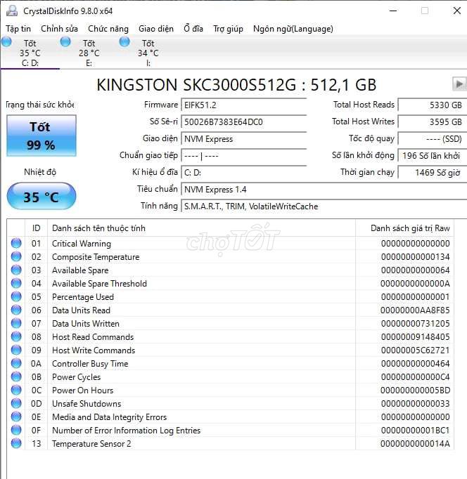 Ổ cứng SSD Kingston SKC3000S512G. Mua bán Linh kiện (RAM, Card...) tại Huyện Yên Khánh Ninh Bình được đăng bởi Đinh Tất Anh hình 1