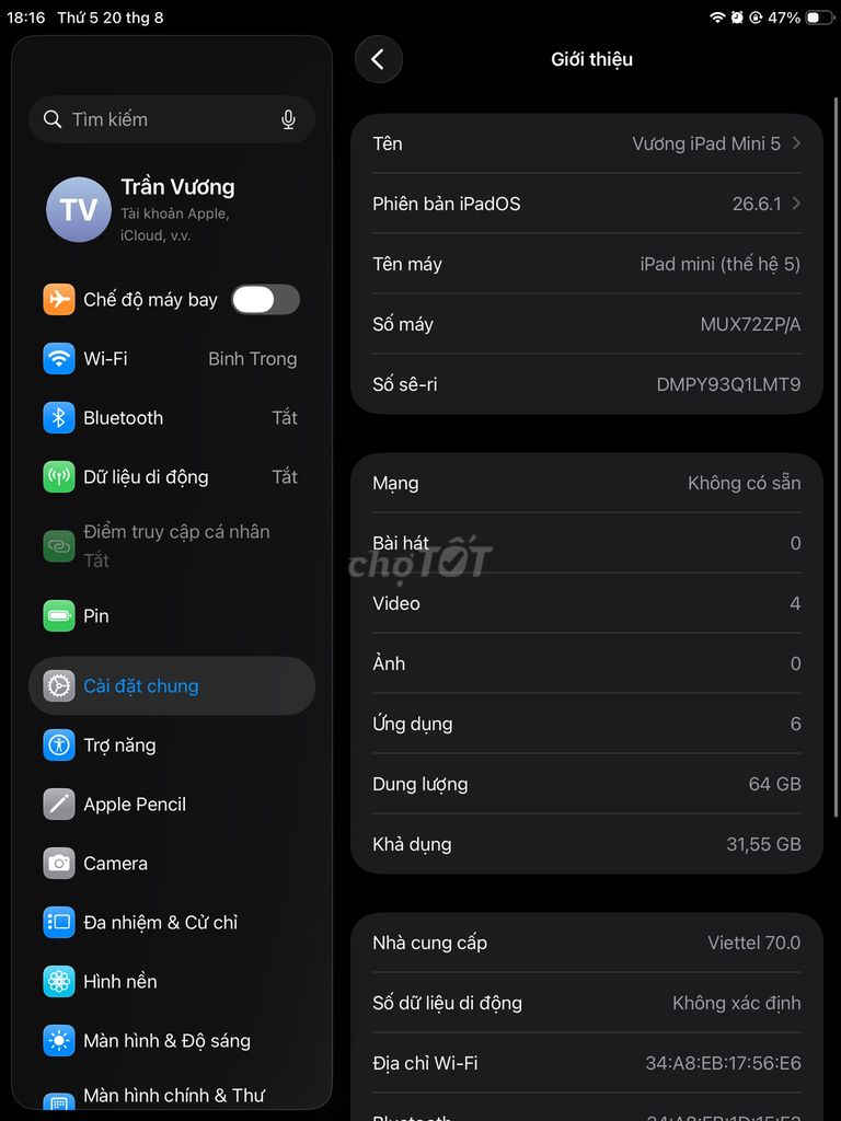 Apple iPad Mini 5 Vàng 64GB Sim+Wifi. Mua bán Máy tính bảng tại Huyện Chợ Mới An Giang được đăng bởi Trương Vươn hình 1