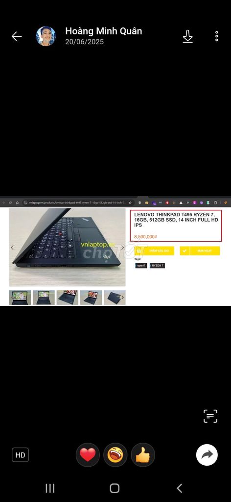Lenovo ThinkPad T495 Ryzen 7 16GB/512GB. Mua bán Laptop tại Huyện Tuy Phong Bình Thuận được đăng bởi Nghĩa Trần hình 1