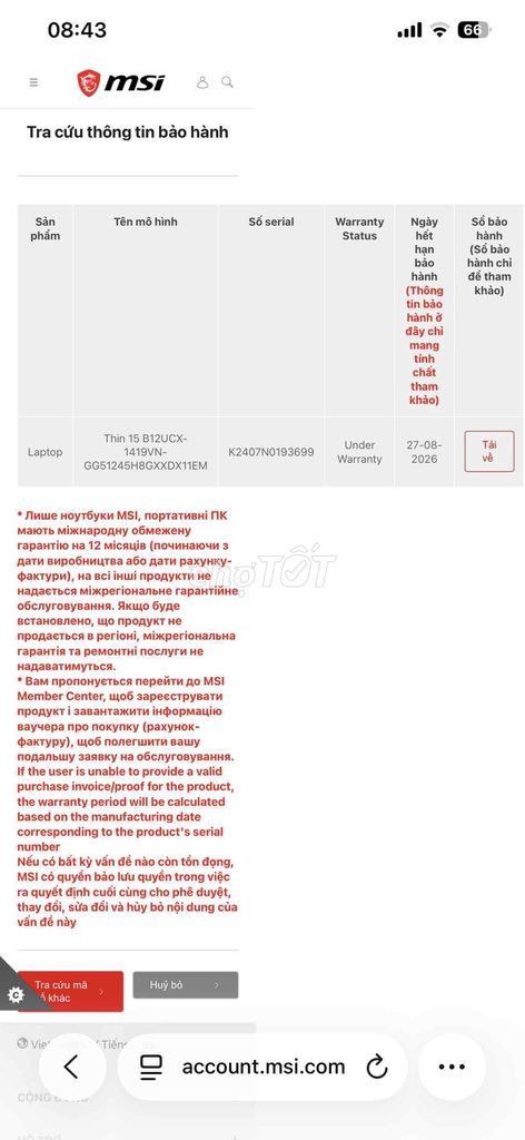 MSI Thin 15 B12UCX I5 12450H 15.6 inch 16GB/512GB. Mua bán Laptop tại Quận 5 Tp Hồ Chí Minh được đăng bởi thịnh hình 1