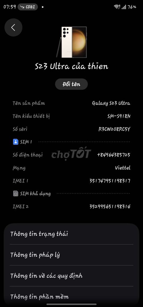 Samsung S23 Ultra Mới 100%. Mua bán Điện thoại tại Quận 6 Tp Hồ Chí Minh được đăng bởi Thien hình 1