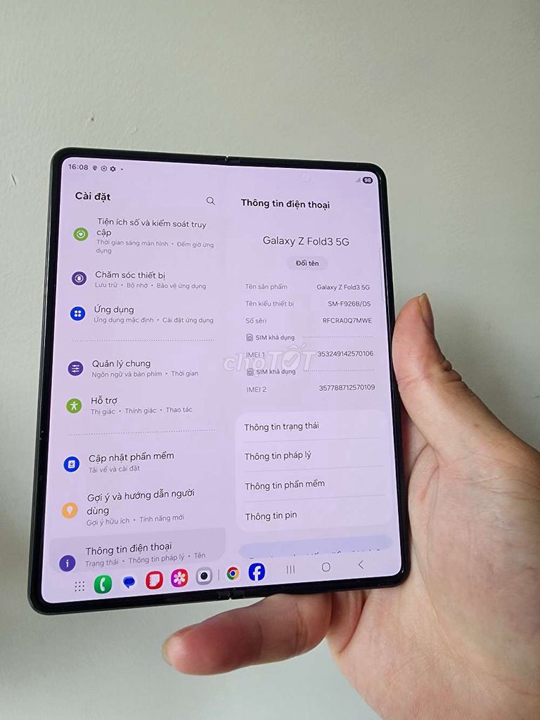 Samsung Galaxy Z Fold3 5G 256GB Đen sọc màng ngoài. Mua bán Điện thoại tại Quận Hải Châu Đà Nẵng được đăng bởi phan quân hình 1