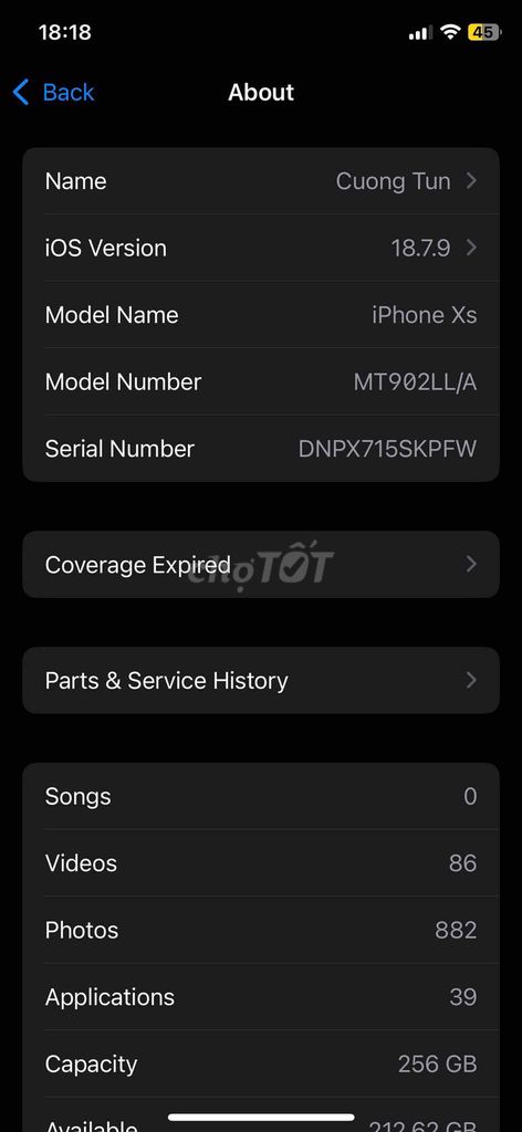 Apple iPhone Xs 256GB Đã sử dụng. Mua bán Điện thoại tại Quận Đống Đa Hà Nội được đăng bởi Cuong hình 1