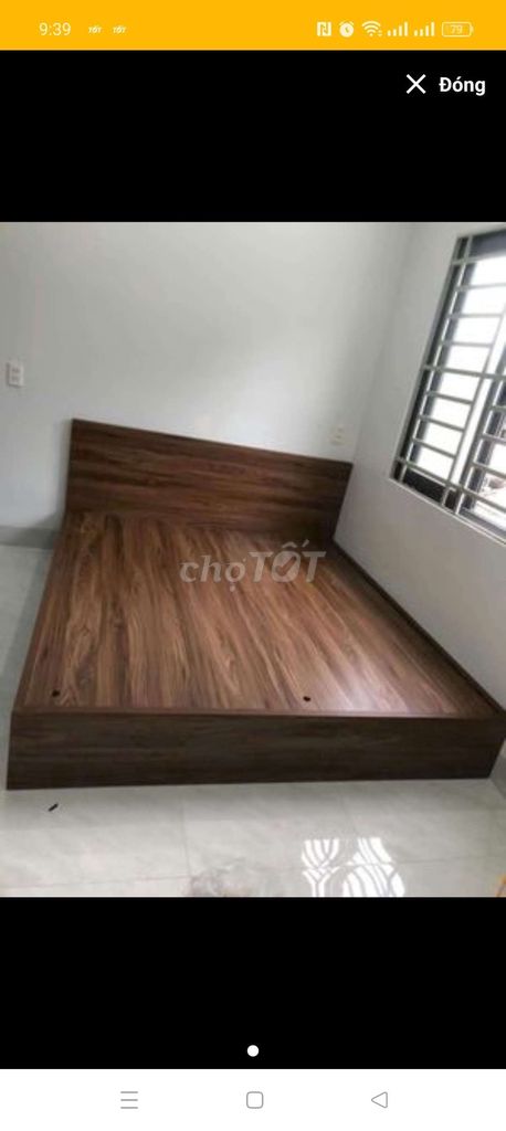 Giường gỗ mdf nâu có 2 hộc kéo neww