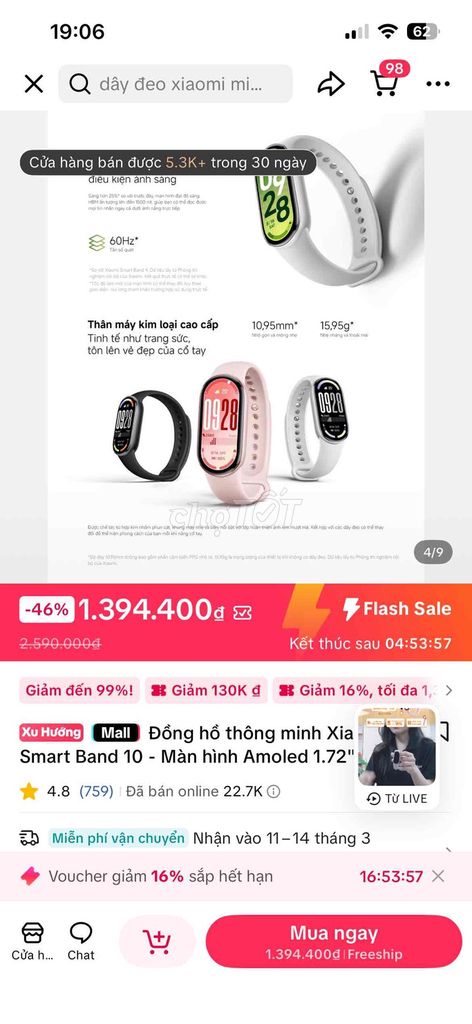Xiaomi Smart Band 10 Bạc. Mua bán Thiết bị đeo thông minh tại Quận Tân Phú Tp Hồ Chí Minh được đăng bởi Phương Thảo hình 1