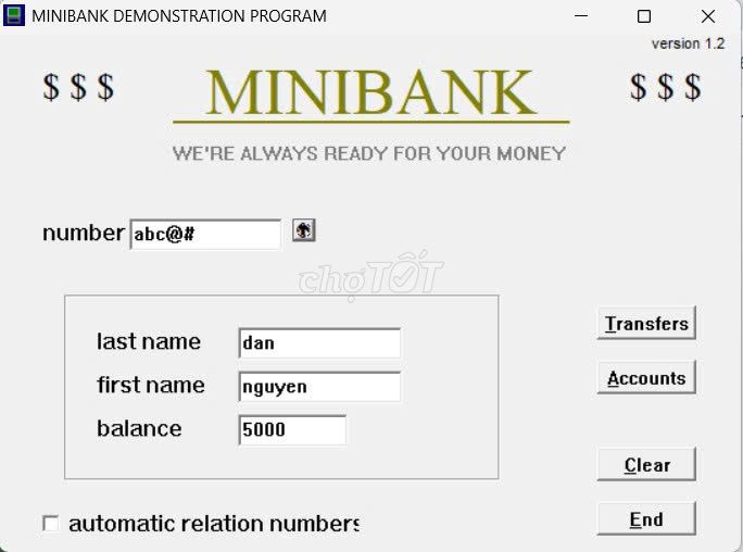 Phần mềm MINIBANK 1.2 Demo. Dịch vụ tại Quận Ba Đình Hà Nội được đăng bởi minh thuan pham hình 1