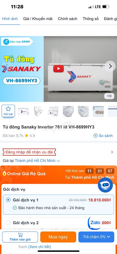 Tủ đông Sanaky VH-8699HY3 800 lít. Mua bán Tủ lạnh tại Quận Liên Chiểu Đà Nẵng được đăng bởi Trần Anh Tuấn hình 1