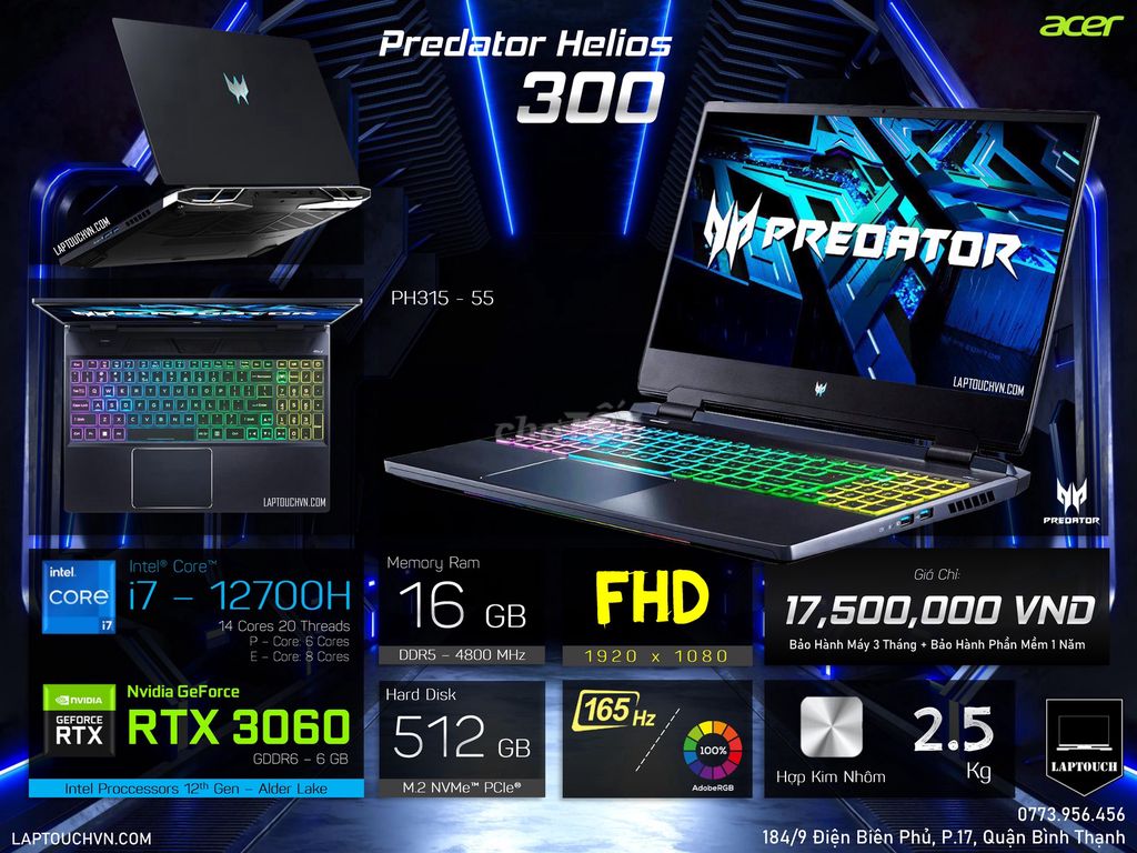 Acer Predator Helios 300 PH315-55 [ RTX 3060 ]. Mua bán Laptop tại Quận Bình Thạnh Tp Hồ Chí Minh được đăng bởi Cửa Hàng Máy Tính Laptouch VN hình 1