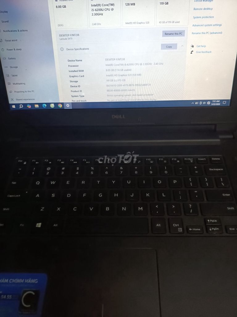 Dell 3470 i5-6200U 8GB/119GB SSD. Mua bán Laptop tại Thị xã Sơn Tây Hà Nội được đăng bởi Laptop cu hình 1