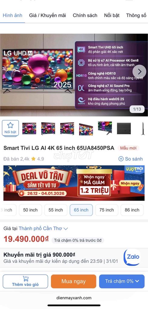 Tivi LG 65UA8450PSA. Mua bán Tivi, Âm thanh tại Quận Bình Thuỷ Cần Thơ được đăng bởi Trí Nhân  hình 1