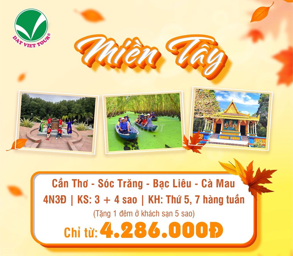 TOUR MIỀN TÂY THAM QUAN 4 TỈNH KHÁCH SẠN 4*