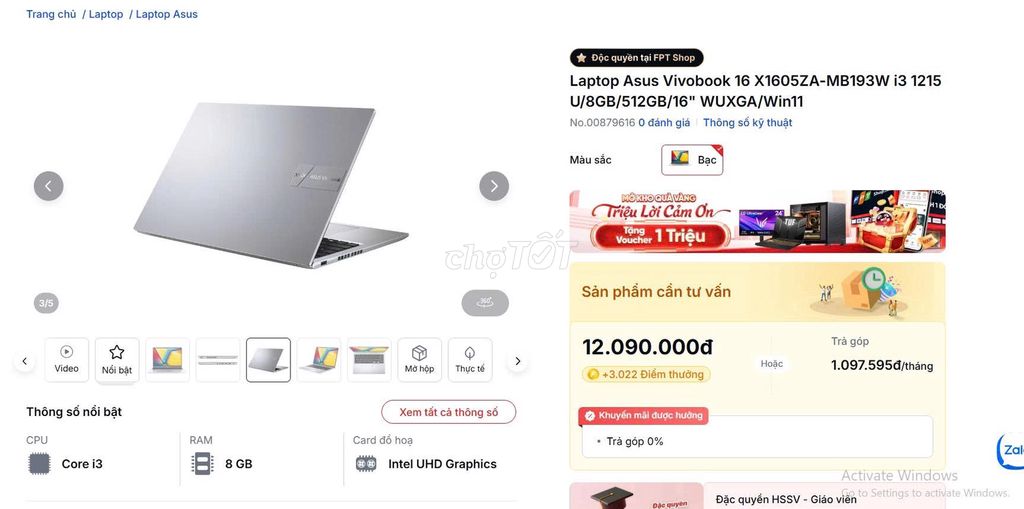 Asus Vivobook 16 i3-1215U 8GB/512GB. Mua bán Laptop tại Quận 8 Tp Hồ Chí Minh được đăng bởi Thoa Kim hình 1