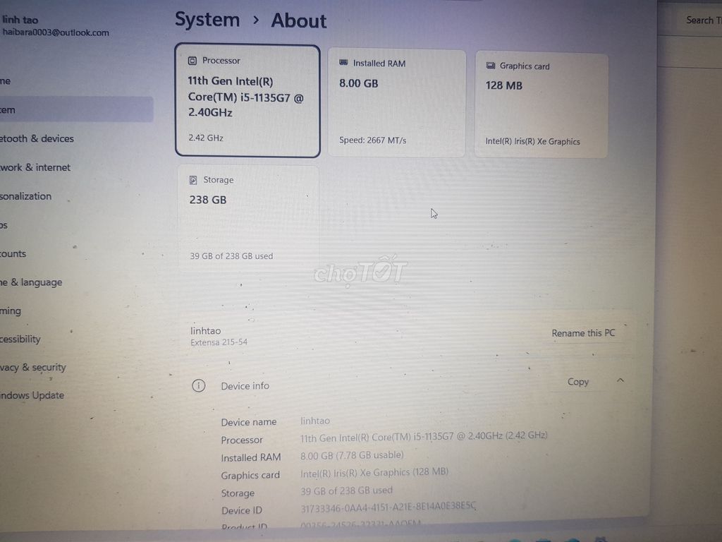 Acer Extensa 215-54 i5-1135G7 15.6 inch 8GB/256GB. Mua bán Laptop tại Quận Thanh Xuân Hà Nội được đăng bởi Nga Nguyễn hình 1