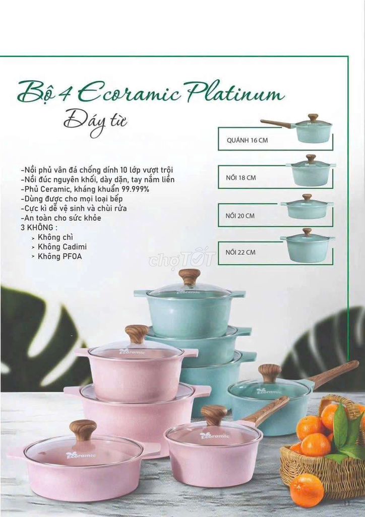 Bộ nồi Ecoramic Platinum Nhôm đúc, gốm 4 món. Mua bán Dụng cụ nhà bếp tại Quận 10 Tp Hồ Chí Minh được đăng bởi VY hình 1