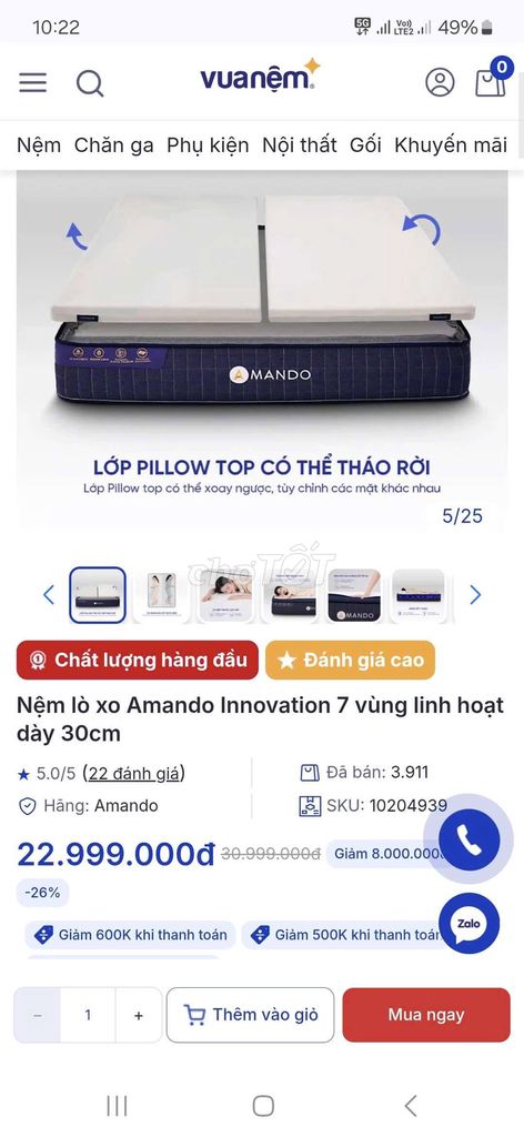 Nệm Amando Innovation 7 Trắng Lò xo 30cm. Mua bán Giường, chăn ga gối nệm tại Thành phố Vũng Tàu Bà Rịa - Vũng Tàu được đăng bởi tuc nguyen van hình 1