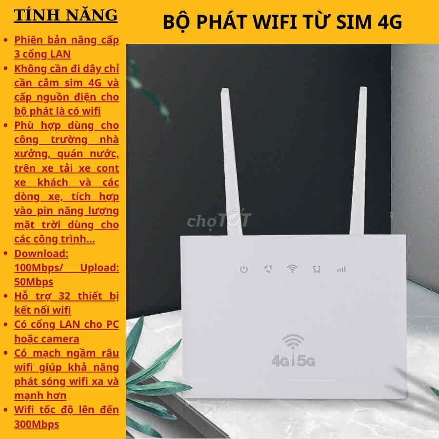 Bộ phát wifi từ sim 4G/5G có 3 cổng LAN