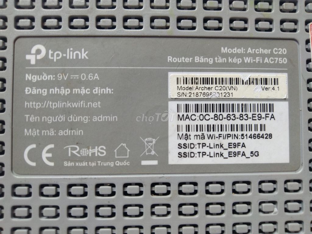Router wifi Tplink C20 AC750Mbps Băng Tần Kép