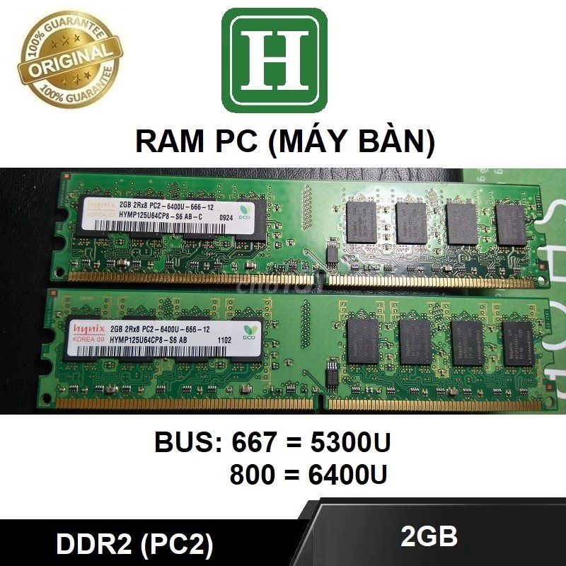 Ram PC DDR2 (PC2) 2Gb bus 800 /667, bảo hành 1th. Mua bán Linh kiện (RAM, Card...) tại Quận 12 Tp Hồ Chí Minh được đăng bởi H SHOP hình 1