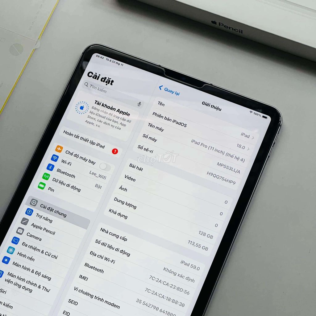 iPad Pro M2 128gb 5g gray còn bảo hành apple 03/25