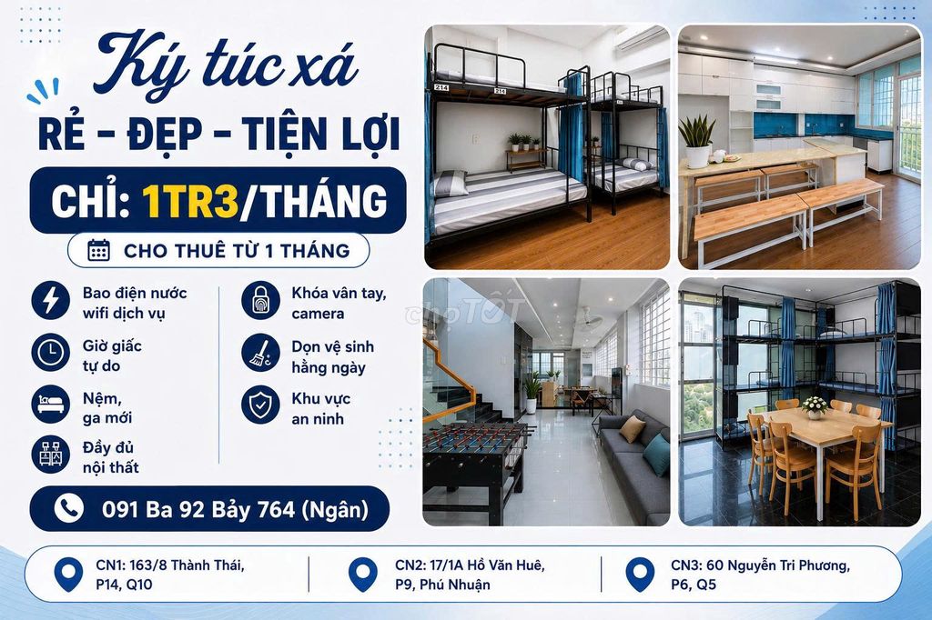 KTX FULL TIỆN NGHI Q5, Q10, PHÚ NHUẬN - CHỈ 1,3 TRIỆU