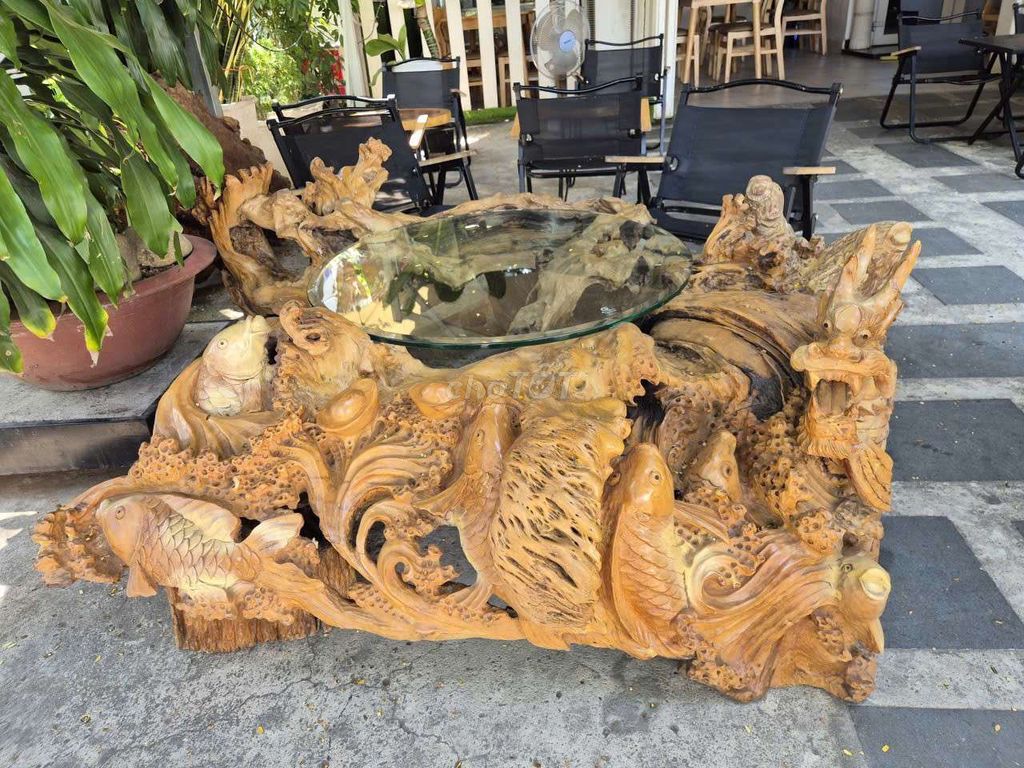 Bàn gỗ chạm 9 con Cá Chép Hóa Rồng Kính Cường Lực. Mua bán Bàn ghế tại Thành phố Mỹ Tho Tiền Giang được đăng bởi Tony Tường hình 1