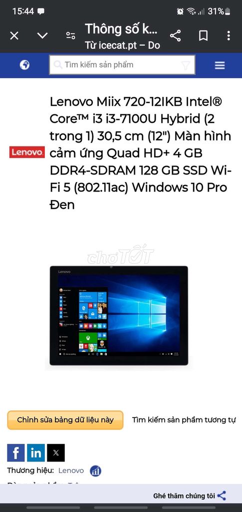 Cần bán Taplet Lenovo i3 7100U,ddr4 4g, m2 sata120