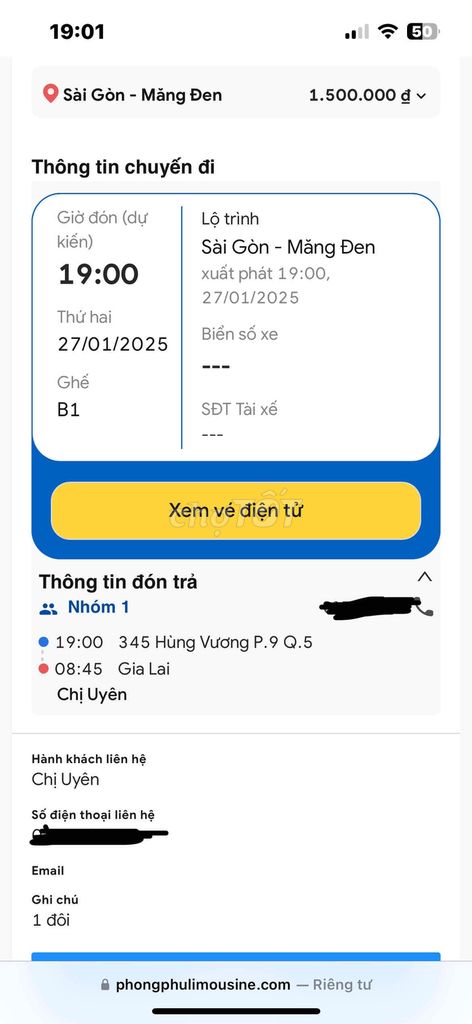 Pass vé giường đôi SG - BX Đức Long ngày 27/1