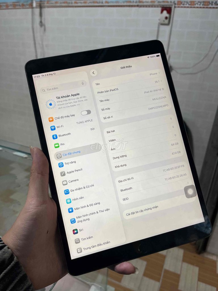 Apple iPad Air 3 64GB Xám. Mua bán Máy tính bảng tại Thành phố Thuận An Bình Dương được đăng bởi Bảo Phát hình 1
