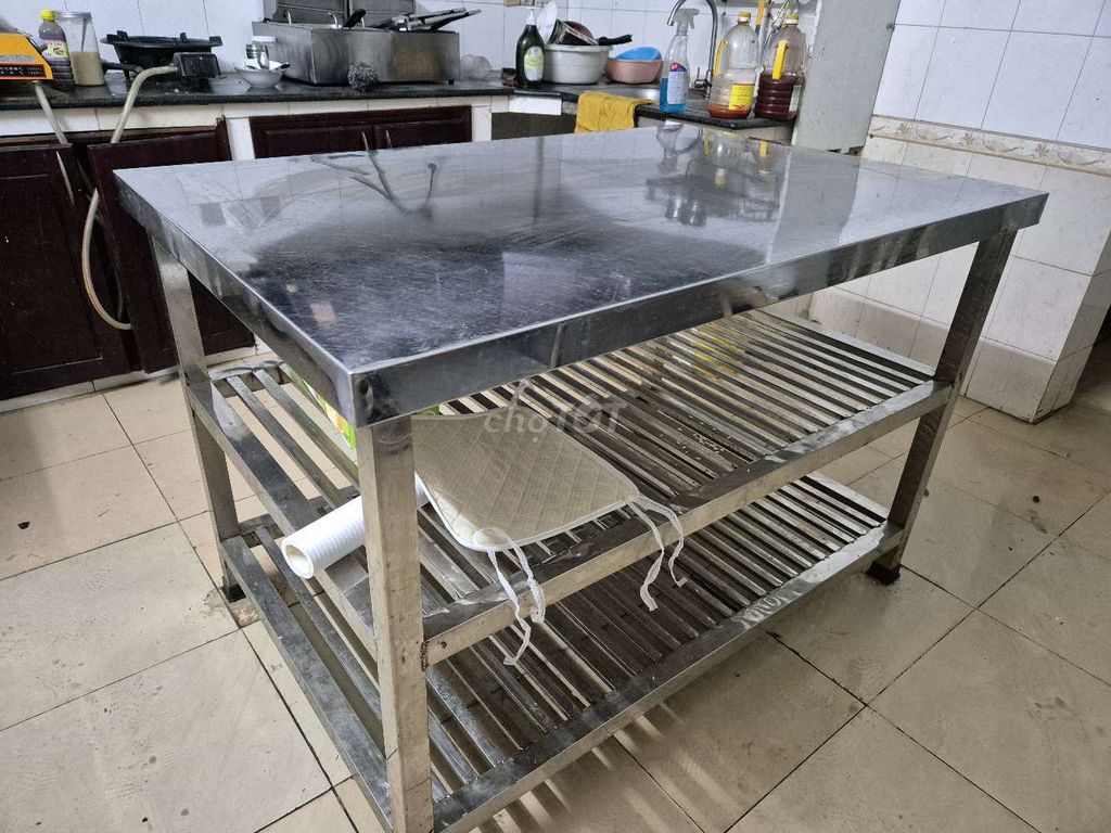 BÀN CHẶT - BÀN SƠ CHẾ INOX 80X120 KÈM KỆ 2 TẦNG