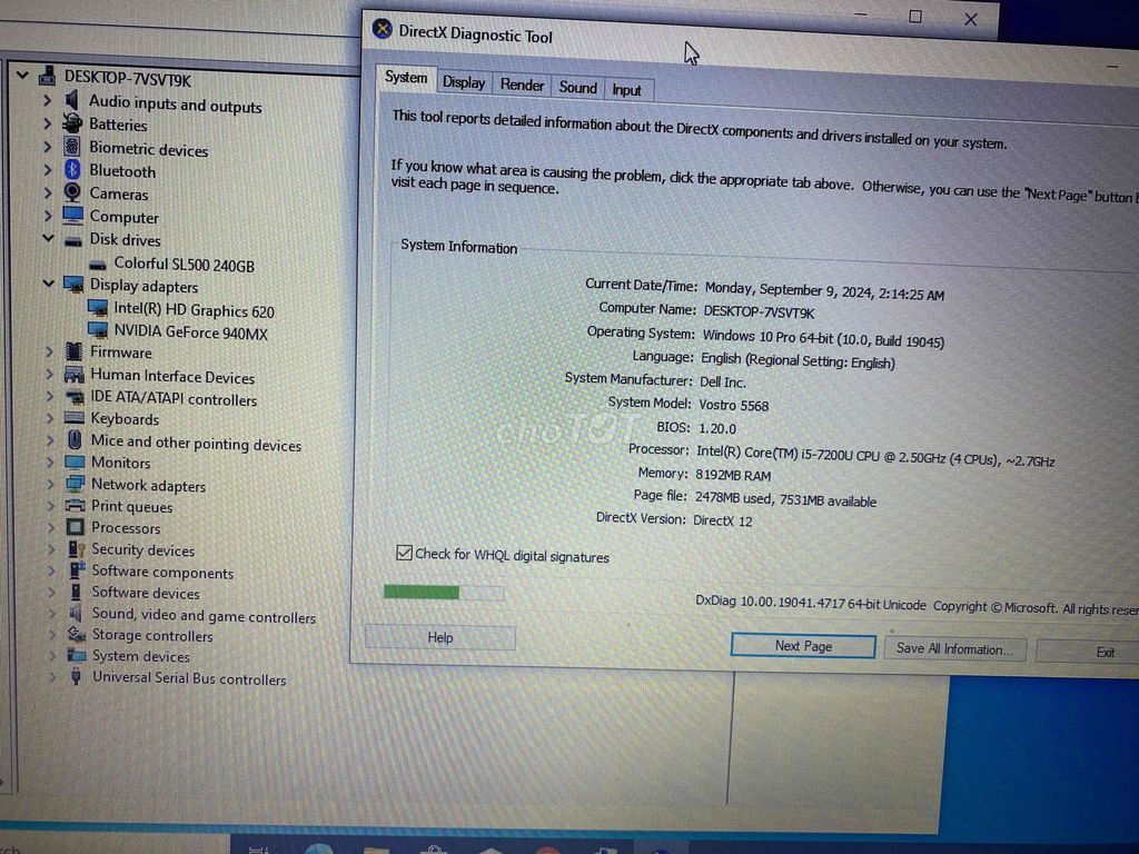 DELL 5568/ i5-7200u/ NVIDIA 940MX đẹp 98%