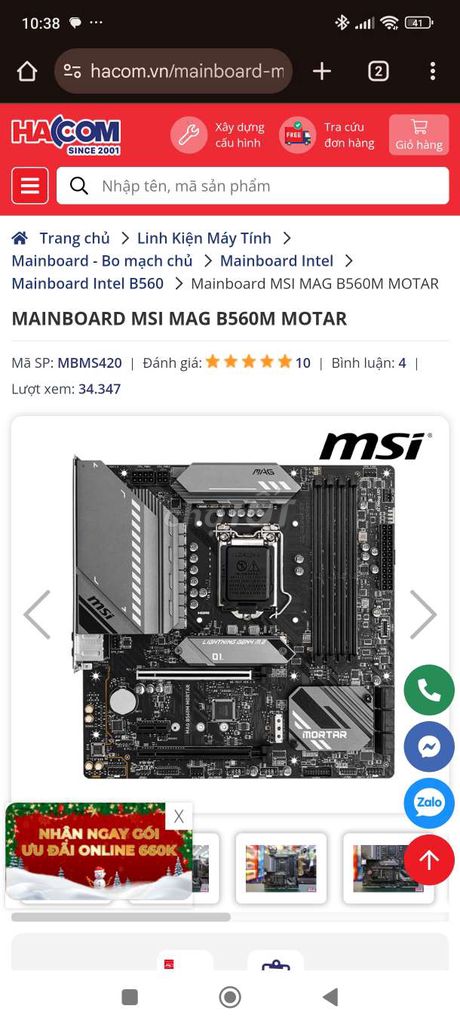 COMBO CPU I5 10400F+ Msi B560M Mortar